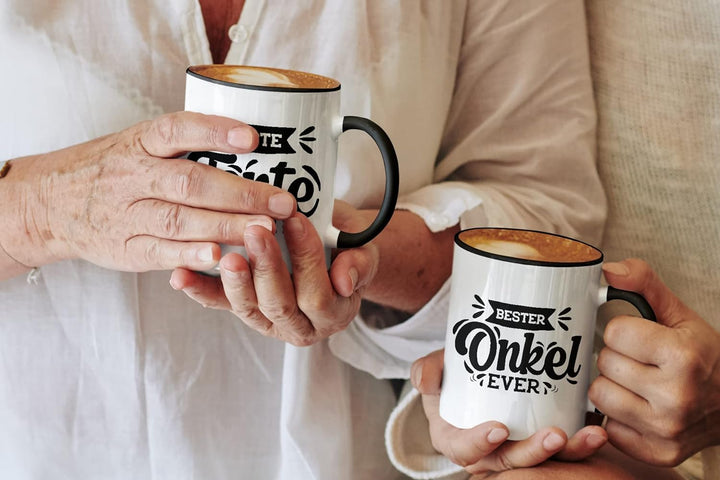 Trendation - Tante und Onkel Geschenk Tasse Set Kaffeetassen Geschenke Weihnachten (Schwarz), Schwar