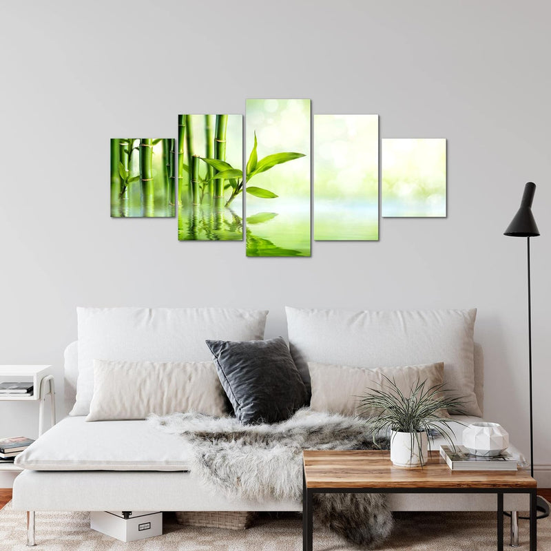 Runa Art Wandbilder Bambus 5 Teilig Bild auf Vlies Leinwand Deko Wohnzimmer Feng Shui Grün 024152a 1