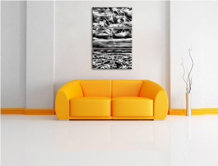 Pixxprint Blitze und Gewitter / 3-Teilig/Gesamtmass 120cm Leinwandbild bespannt auf Holzrahmen/Wandb