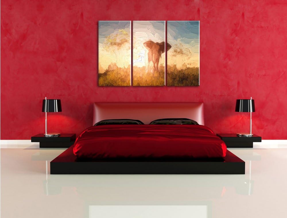 Pixxprint Elefant in der Wüste als Leinwandbild/Grösse: 3 Teilig (120x80 cm) cm/Wandbild/Kunstdruck/