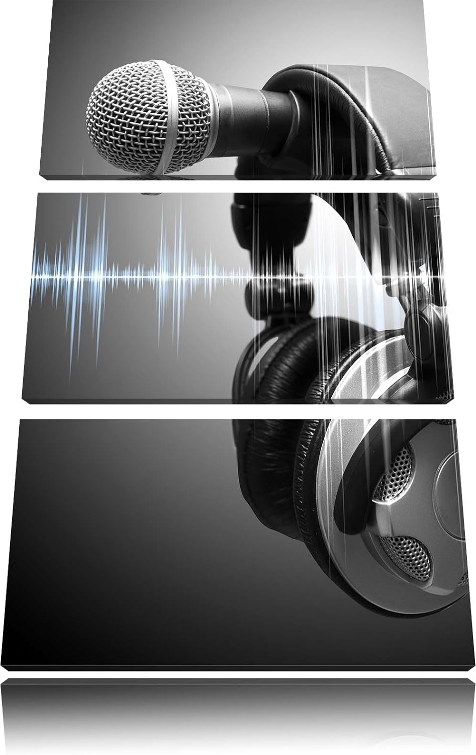Pixxprint Mikrofon 3-Teiler Leinwandbild 120x80 Bild auf Leinwand