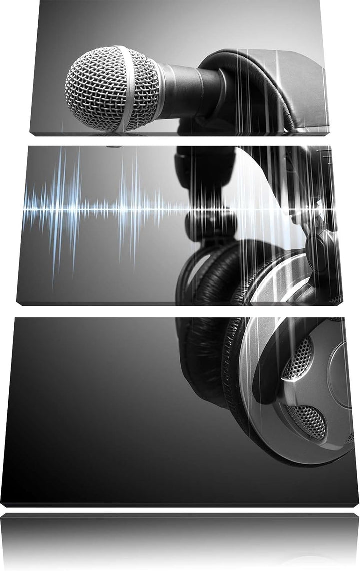 Pixxprint Mikrofon 3-Teiler Leinwandbild 120x80 Bild auf Leinwand
