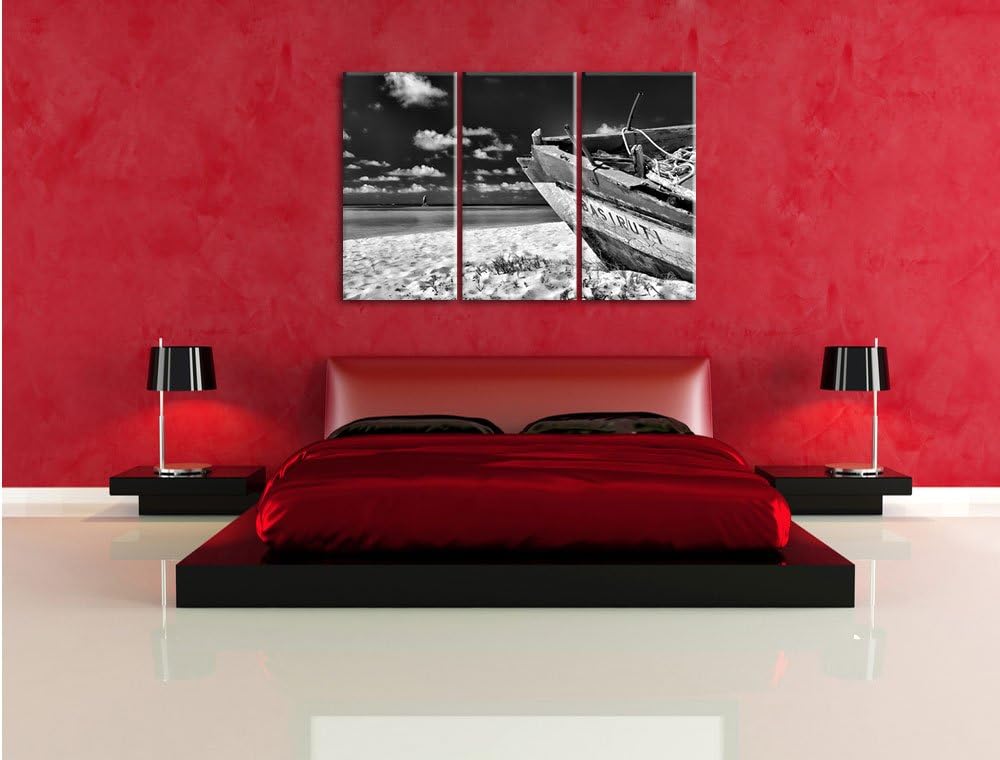 Pixxprint Monocrome, Boot am Strand 3-Teiler Leinwandbild 120x80 Bild auf Leinwand