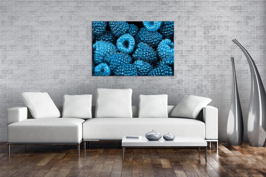 deyoli Himbeeren und Früchte Format 80x60 Effekt: Monocrome Blau als Leinwandbild, Motiv fertig gera