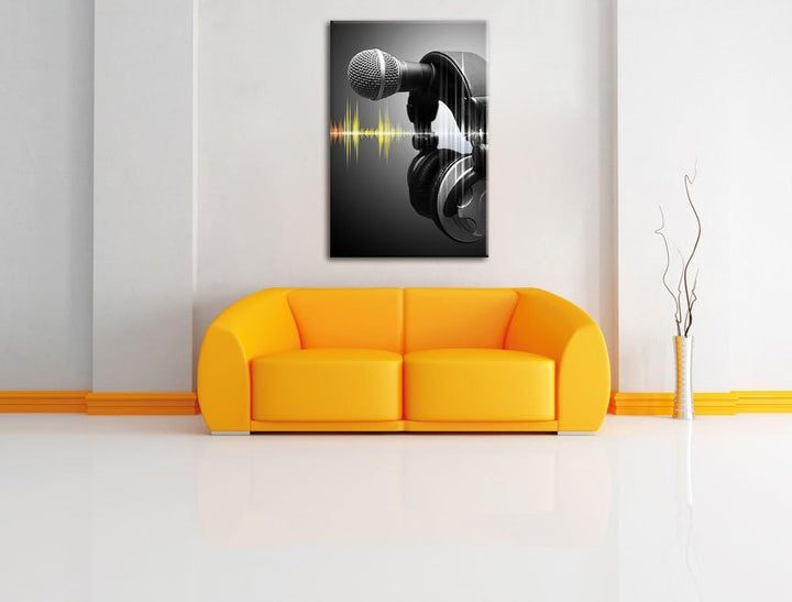 Pixxprint Mikrofon mit Kopfhörern als Leinwandbild/Grösse: 100x70 / Wandbild/Kunstdruck/fertig bespa