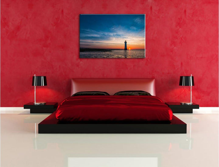 Pixxprint Leuchtturm im Sonnenuntergang als Leinwandbild/Grösse: 100x70 cm/Wandbild/Kunstdruck/ferti