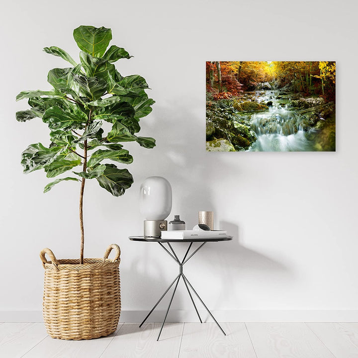 Febby Vlies Leinwandbild XXL Waldbach Kaskade 80x60 cm Wandbild Kunst Bilder Schlafzimmer Deko Wohnz