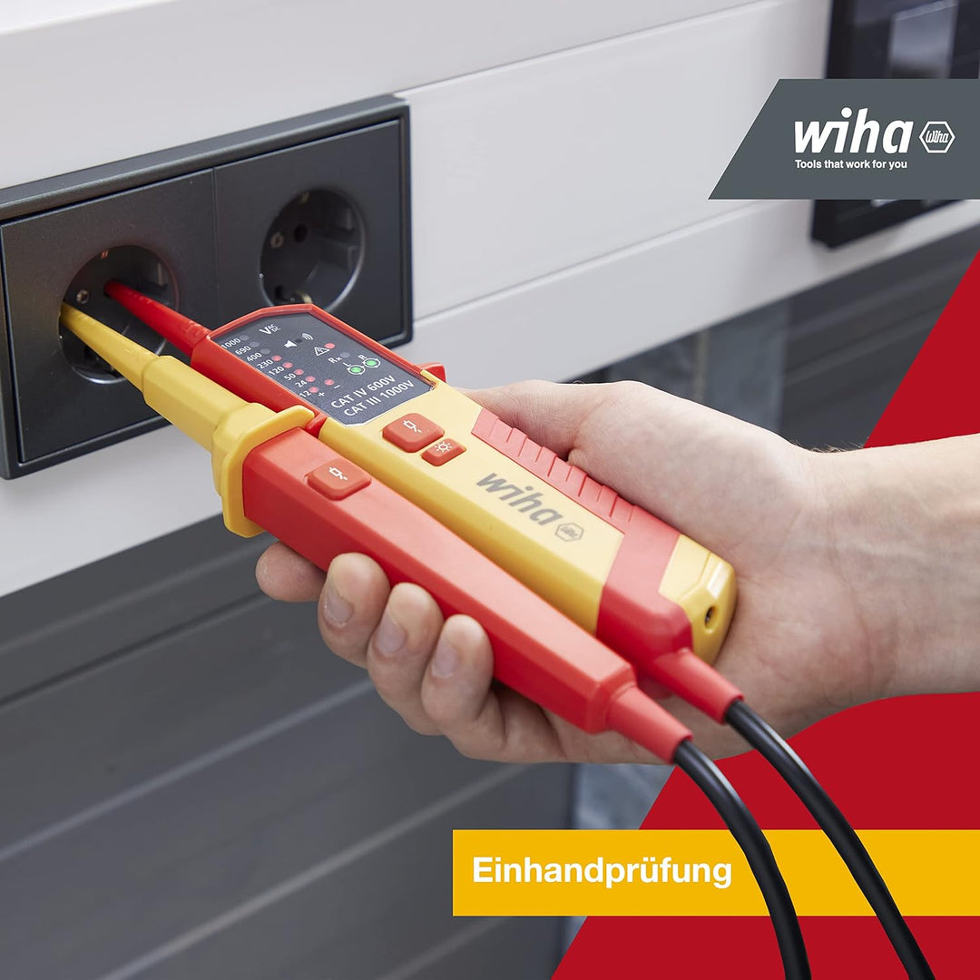 Wiha Spannungs- und Durchgangsprüfer 12 - 1.000 V AC, CAT IV inkl. 2x AAA-Batterien I mit LED-Anzeig