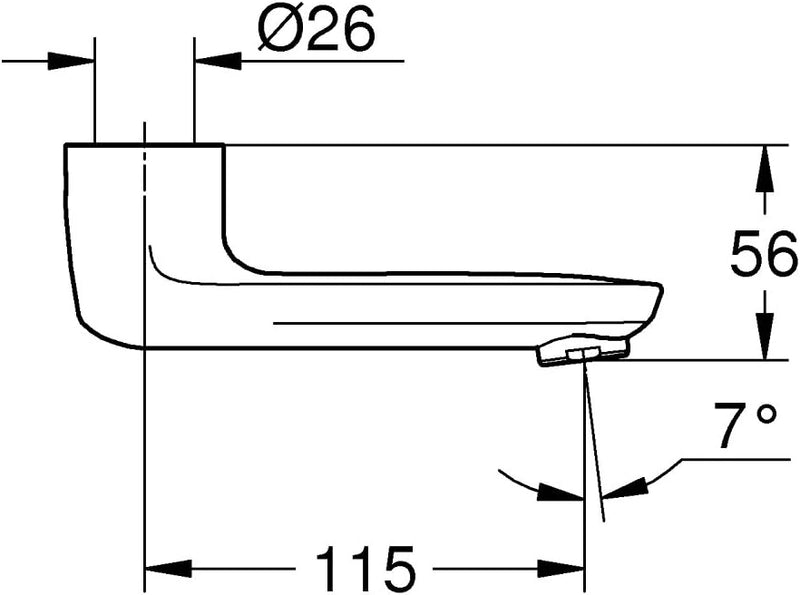 GROHE Gussauslauf (Länge 115 cm, Laminarstrahlregler 9 l/min, schwenkbar (180 oder 90°) und arretier