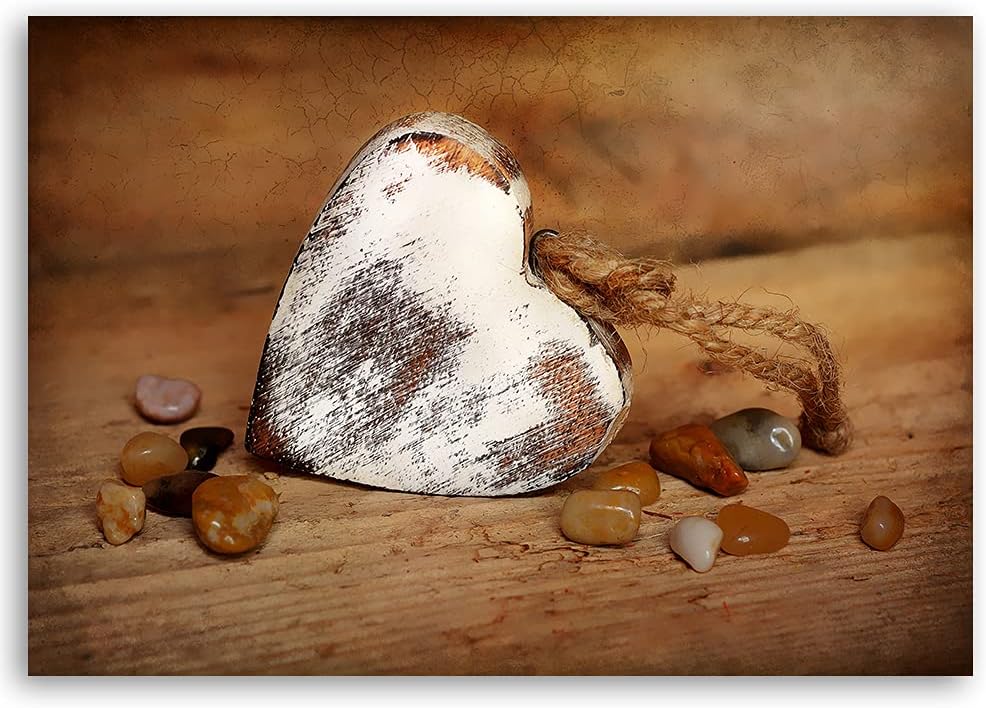 Feeby Vlies Leinwandbild Shabby Chic 100x70 cm Wanddeko Design Kunstdruck Zimmerdeko Bilderwand Herz