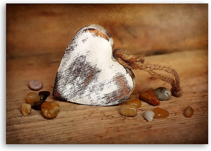 Feeby Bild auf Vlies Leinwand Hölzernes Herz 90x60 cm Kunstdruck Modern Wandbilder Deko Flur Wohnzim