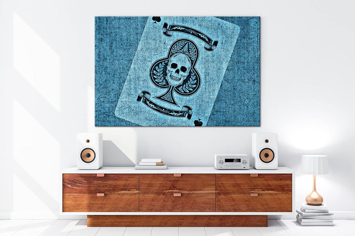 deyoli Spielkarte Ass Kreuz Format 80x60 Effekt: Monocrome Blau als Leinwandbild, Motiv fertig gerah