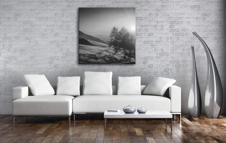 deyoli Sonnenaufgang in den schneebedeckten Bergen Format: 60x60 Effekt: Schwarz&Weiss als Leinwandb