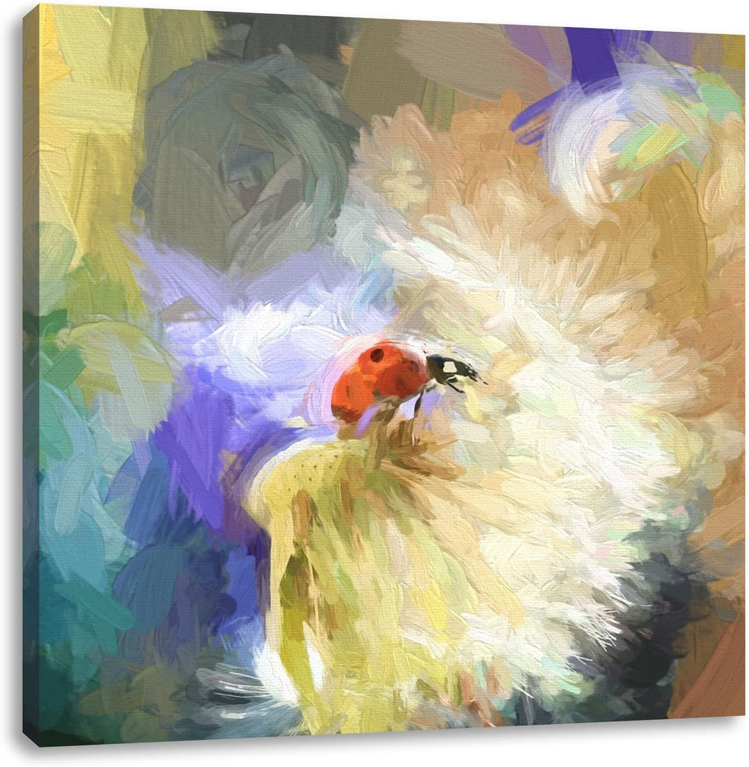 Pixxprint bunter Marienkäfer auf zarter Pusteblume, Format: 70x70 auf Leinwand, 70x70
