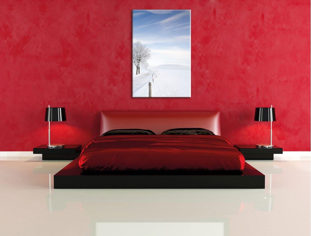 Pixxprint Baum im Schnee, Format: 100x70 auf Leinwand, XXL riesige Bilder fertig gerahmt mit Keilrah