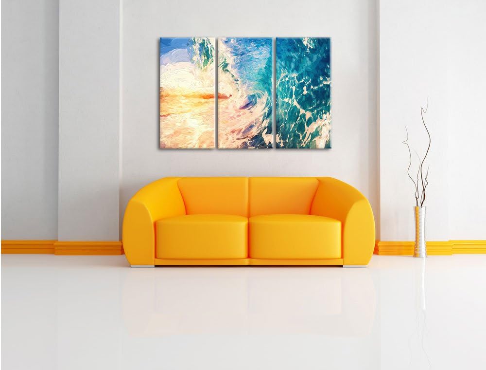 Pixxprint Riesen Welle bei Sonnenaufgang als Leinwandbild/Grösse: 3 Teilig (120x80) cm/Wandbild/Kuns