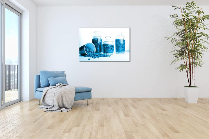 deyoli edle Kaffeebohnen Format: 80x60 Effekt: Monocrome Blau als Leinwand, Motiv fertig gerahmt auf