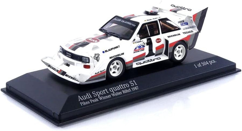 Minichamps 410871201 - AUD. Sport Quattro S1 Walter Rohrl Winner Pikes Peak Hillclimb 1987 - masssta