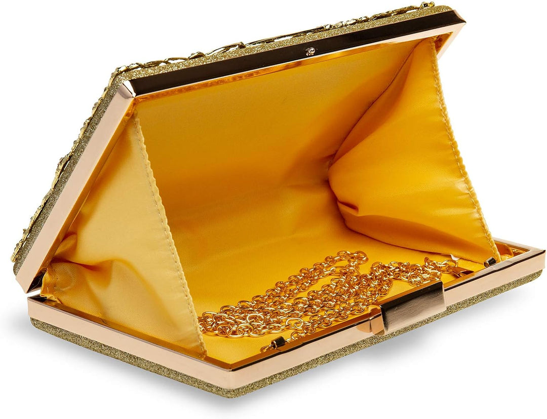 Caspar TA528 aussergewöhnliche elegante Damen Box Clutch mit floralem Metalldekor Einheitsgrösse Gol