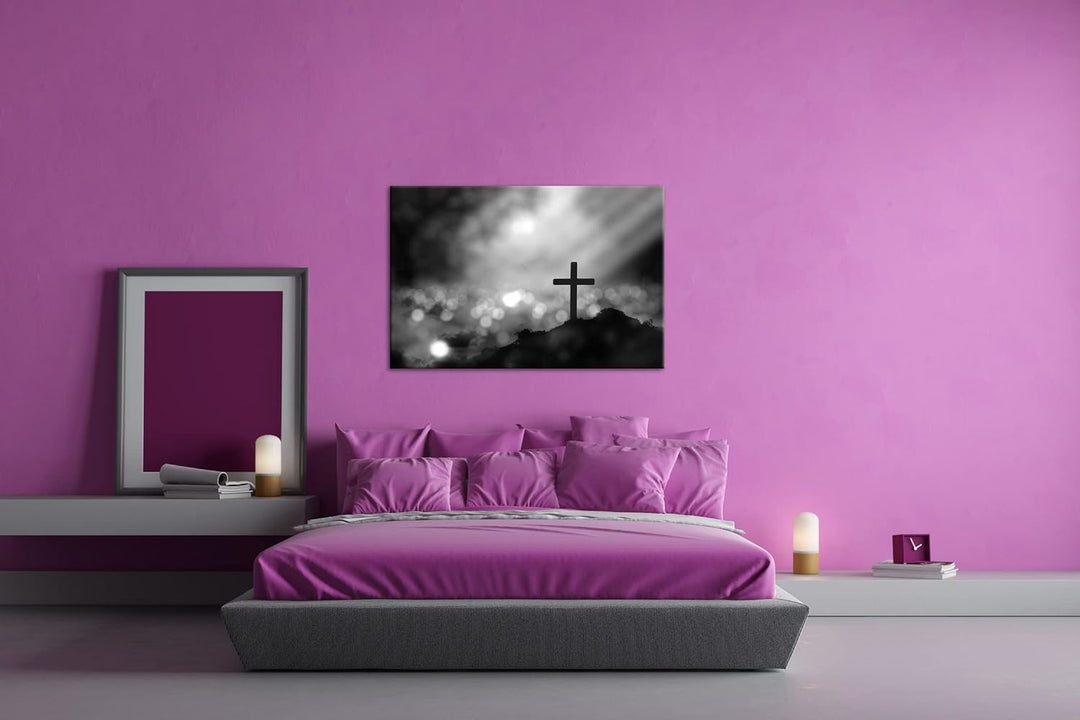 deyoli Christliches Kreuz Effekt: Schwarz&Weiss Format: 80x60 als Leinwandbild, Motiv fertig gerahmt