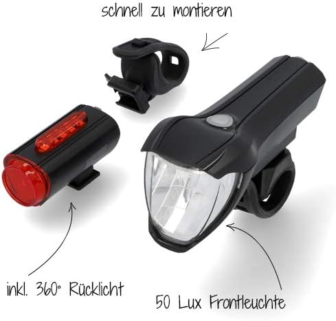 Fischer Fahrrad Beleuchtungs-Set 50/25/15 Lux, Akku-Leuchtenset Twin, Front- und 360° Rückleuchte, m