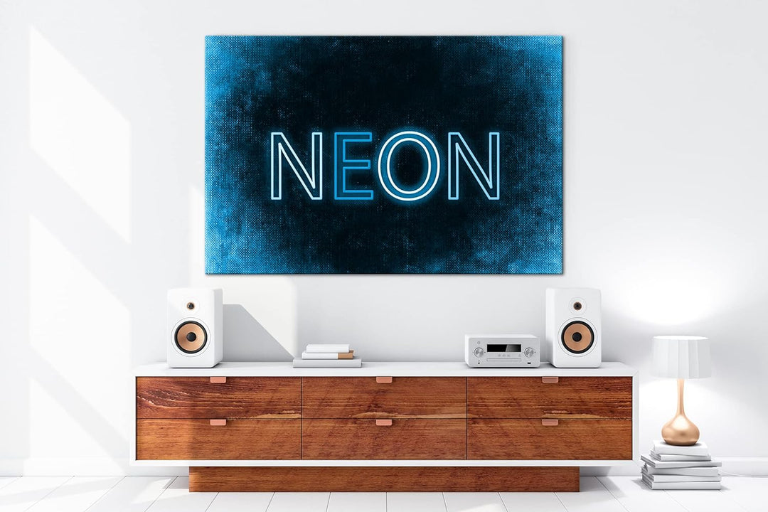 deyoli NEON Schriftzug Format 80x60 Effekt: Monocrome Blau als Leinwandbild, Motiv fertig gerahmt au