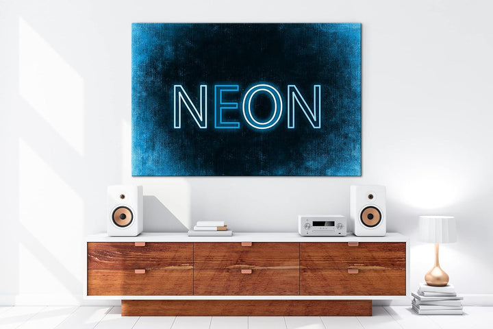 deyoli NEON Schriftzug Format 80x60 Effekt: Monocrome Blau als Leinwandbild, Motiv fertig gerahmt au