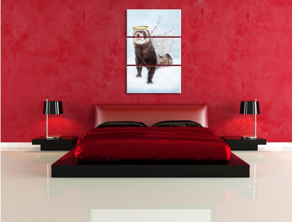 Pixxprint Süsses Frettchen im Engelsköstum / 3-Teilig/Gesamtmass 120cm Leinwandbild bespannt auf Hol