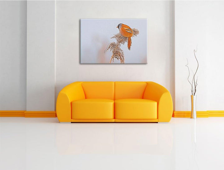 kleiner Vogel auf Weizen im Winter NewArt Format: 100x70 cm auf Leinwand, XXL riesige Bilder fertig