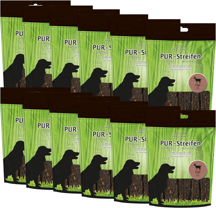 Schecker 12 x 100g PUR Kaustreifen Ziege - ohne irgendwelche Zusätze - schonend getrocknet - weich u
