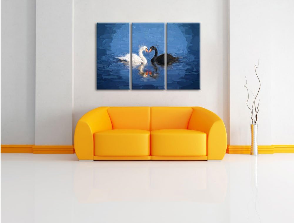 Pixxprint verliebte Schwäne schmusen Kunst / 3-Teilig/Gesamtmass 120cm Leinwandbild bespannt auf Hol
