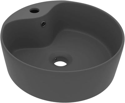 HOMIUSE Luxus-Waschbecken mit üBerlauf Matt Dunkelgrau 36x13 CM Keramik Waschbecken Waschtisch Aufsa