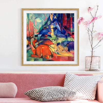 Bild mit Rahmen - Franz Marc - Rehe im Walde - Rahmenfarbe Eiche, 50 x 50 cm 50cm x 50cm Eiche, 50cm