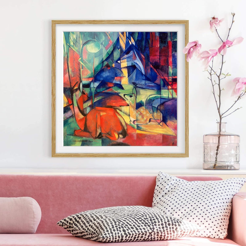 Bild mit Rahmen - Franz Marc - Rehe im Walde - Rahmenfarbe Eiche, 50 x 50 cm 50cm x 50cm Eiche, 50cm