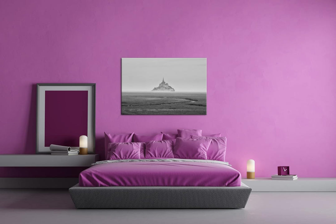 deyoli Insel Kathedrale Mont Saint Michel Effekt: Schwarz&Weiss Format: 80x60 als Leinwandbild, Moti