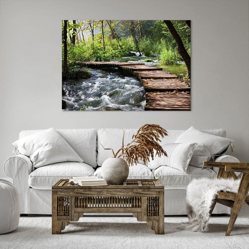 ARTTOR Bilder auf Leinwand 100x70cm Leinwandbild Park natur grün bäume Gross Wanddeko Bild Schlafzim