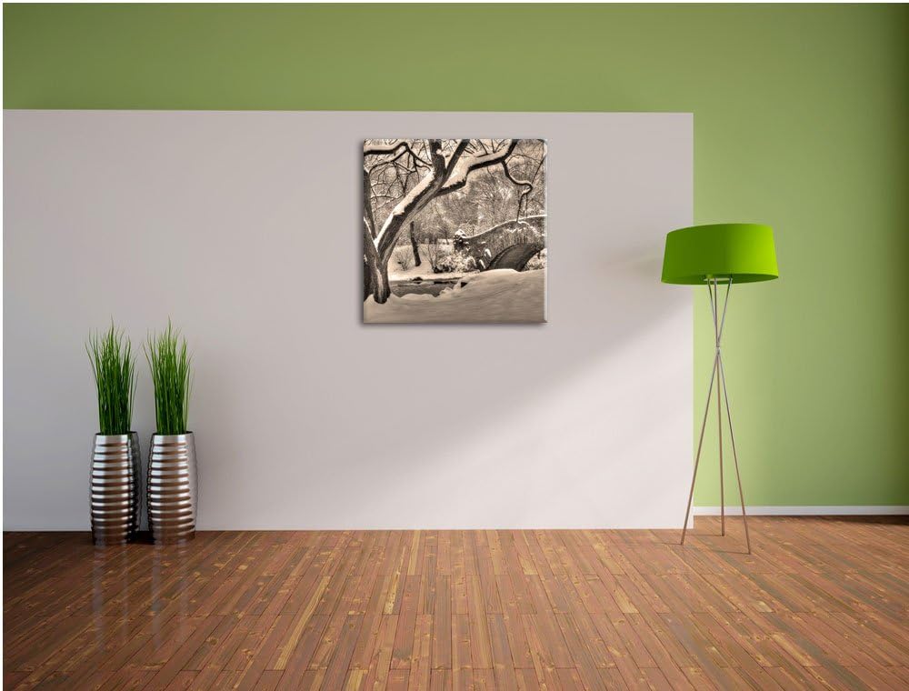 Pixxprint Central Park New York Schwarz/Weiss, Format: 70x70 auf Leinwand, 70x70