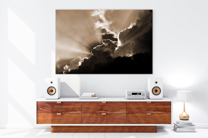 deyoli Sonnendurchbrechende Wolkendecke Format: 120x80 als Leinwand, Effekt: Sepia, Motiv fertig ger