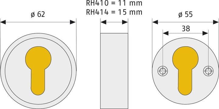 ABUS Tür-Schutzrosette RH414 F1, für Holztüren, aluminium, 30443 15 mm, 15 mm