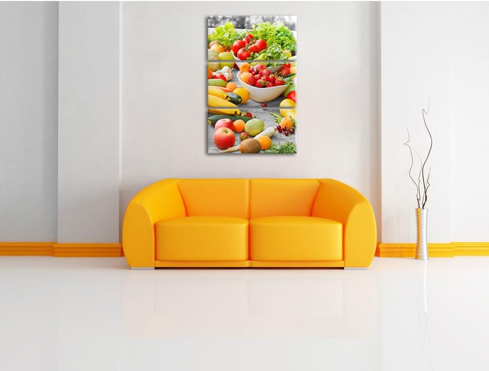 Pixxprint Buntes Obst und Gemüse als Leinwandbild/Grösse: 3 Teilig (120x80 cm) cm/Wandbild/Kunstdruc