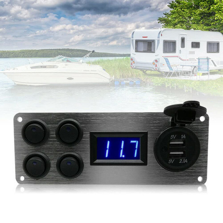 Riloer Kombinations-Schalter-Panel, 12V / 24V Dual-USB-Toggle-Wippe, Refit-Schalter-Panel mit Voltme