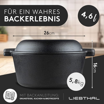 LIEBTHAL Gusseisen Topf Brot backen - Robuster Brottopf mit passgenauer Antihaft-Silikoneinlage - Be