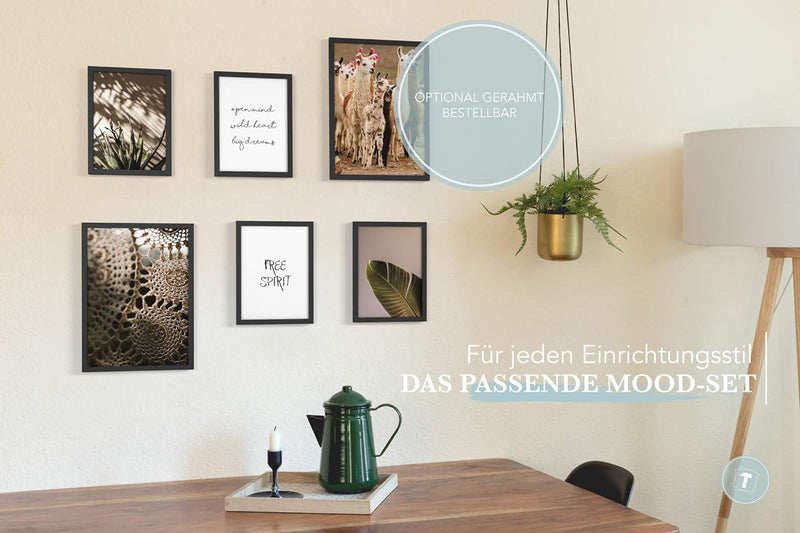 Papierschmiede® Mood Poster Set Boho Alpaka, Deko Bilder Wohnzimmer, 2x DIN A3 (ca. 30x42) und 4x DI