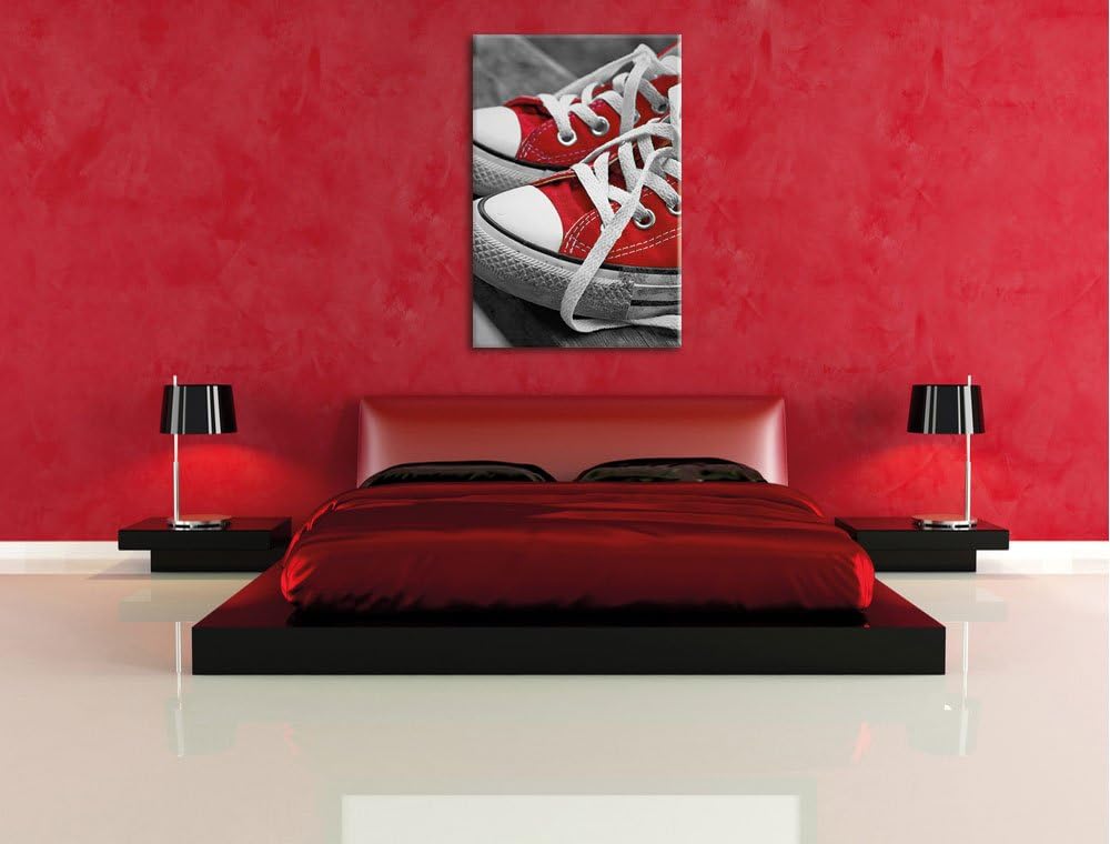 Pixxprint Lässige Schuhe schwarz/weiss als Leinwandbild/Grösse: 120x80 / Wandbild/Kunstdruck/fertig