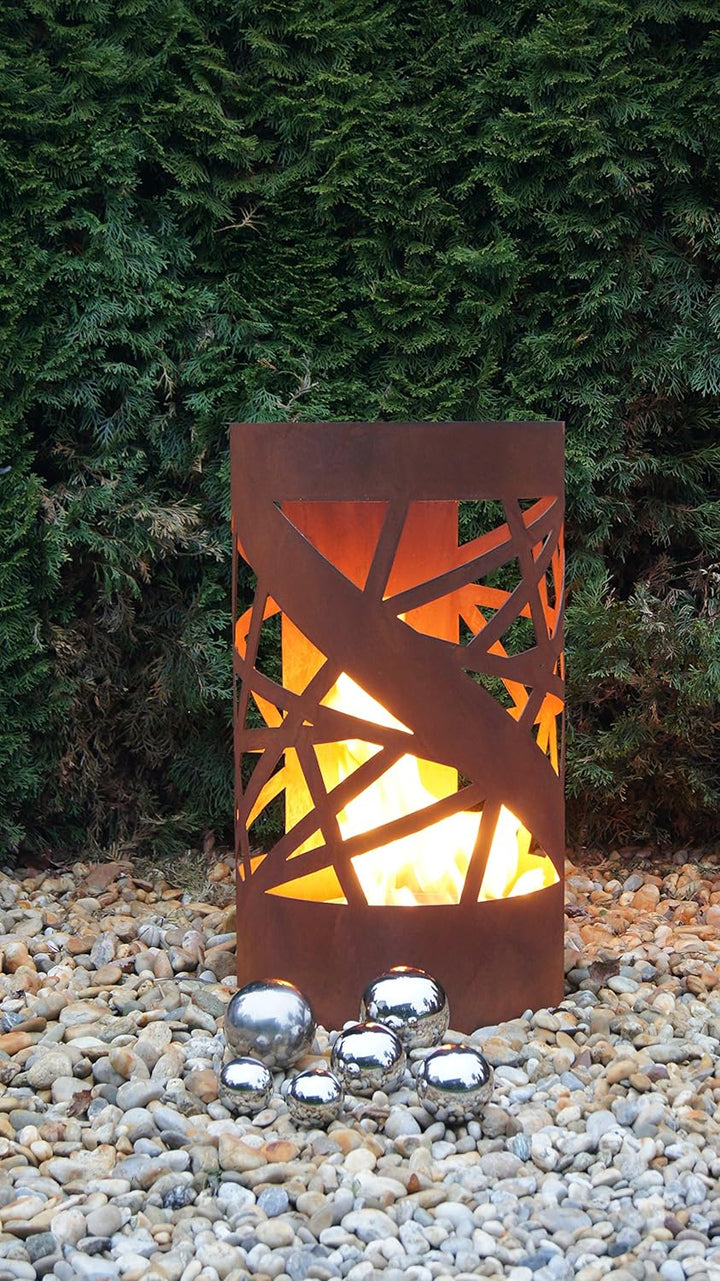 Feuertonne Stripes Edelrost Säule Rost Feuerkorb Feuerschale