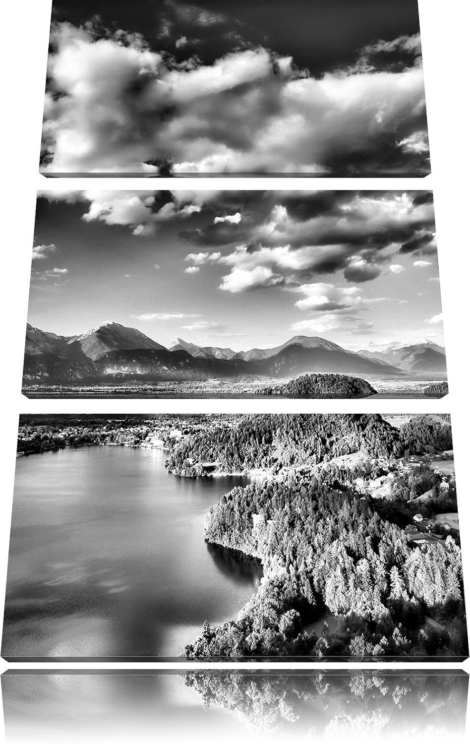 Pixxprint See mit Insel Landschaft als Leinwandbild/Grösse: 3 Teilig (120x80) cm/Wandbild/Kunstdruck