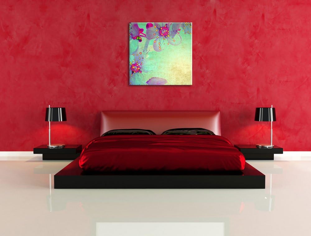 Durchsichtige Lila Blätter, Format: 70x70 auf Leinwand, XXL riesige Bilder fertig gerahmt mit Keilra