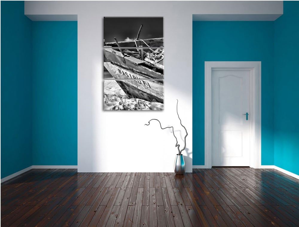 Pixxprint Monocrome, Boot am Strand 3-Teiler Leinwandbild 120x80 Bild auf Leinwand