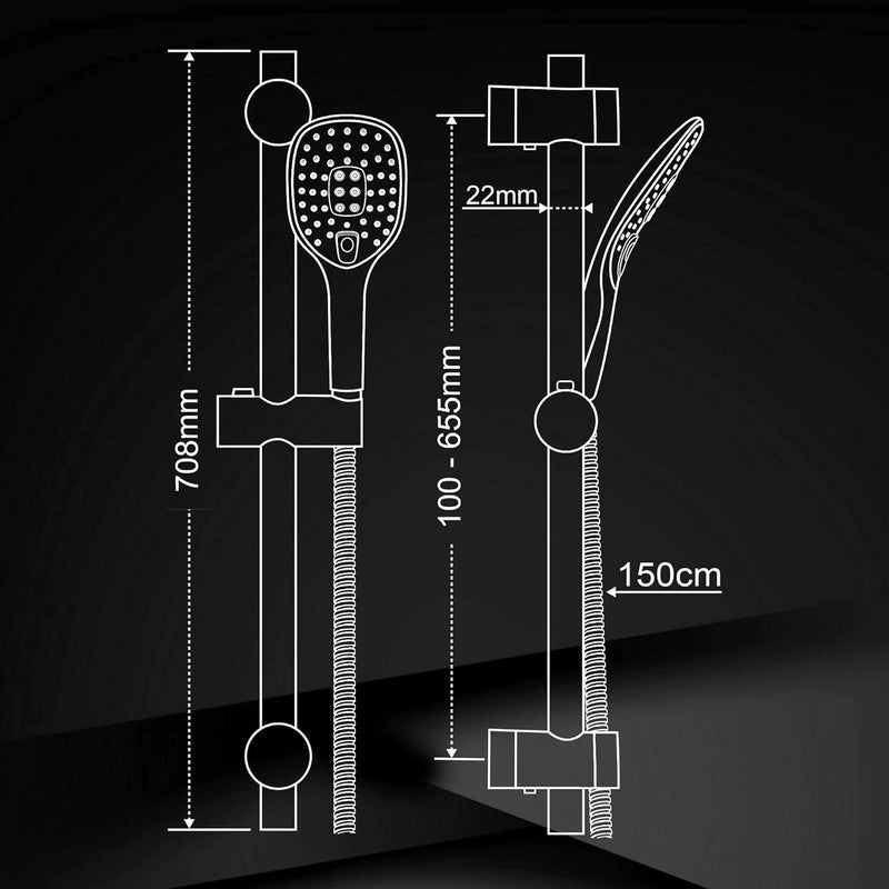 JOHO Duschsystem Duschset Duschbrause mit Schlauch und Halterung, Brausestangeset 0.7m Duschstange m