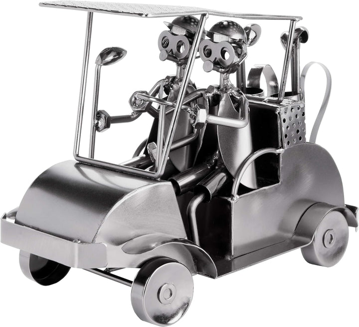 BRUBAKER Schraubenmännchen Golfcart - Handarbeit Eisenfigur Metallmännchen Golf - 24 cm Metallfigur